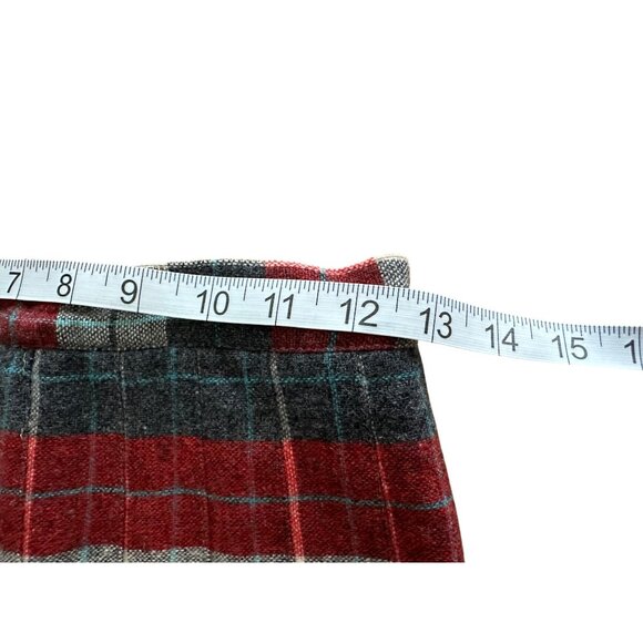 Vintage Red & Grey Plaid Wool Blend A-Line Midi Pleated Skirt 1960s Waist 25" - Picture 5 of 8
